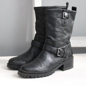 Cole Haan Women's Hemlock Black Leather Motorcycle Moto Buckle Boots Size 7.5